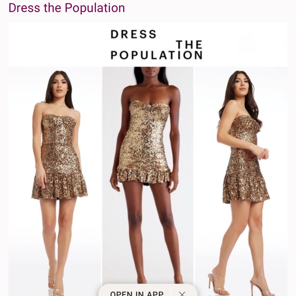 NWT Dress The Population Gold Raina Sleeveless Sequin Mini Dress size L
